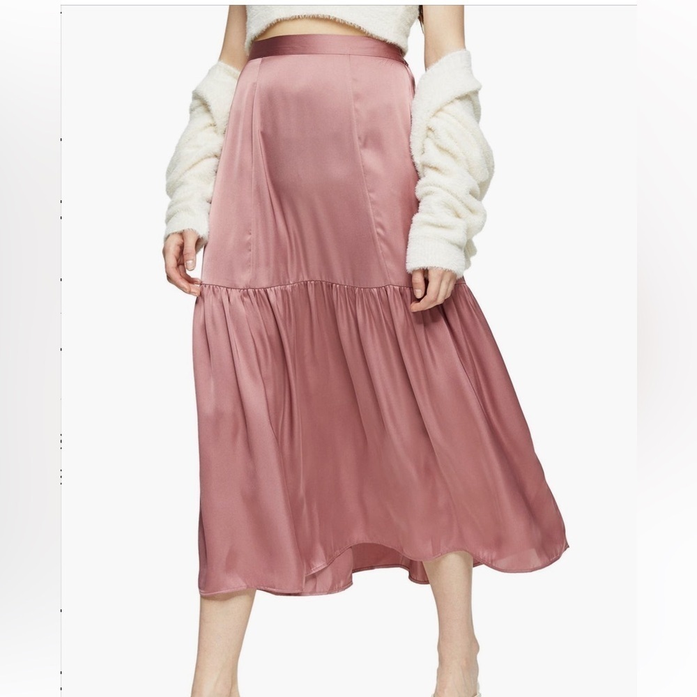 New topshop satin tired midi skirt